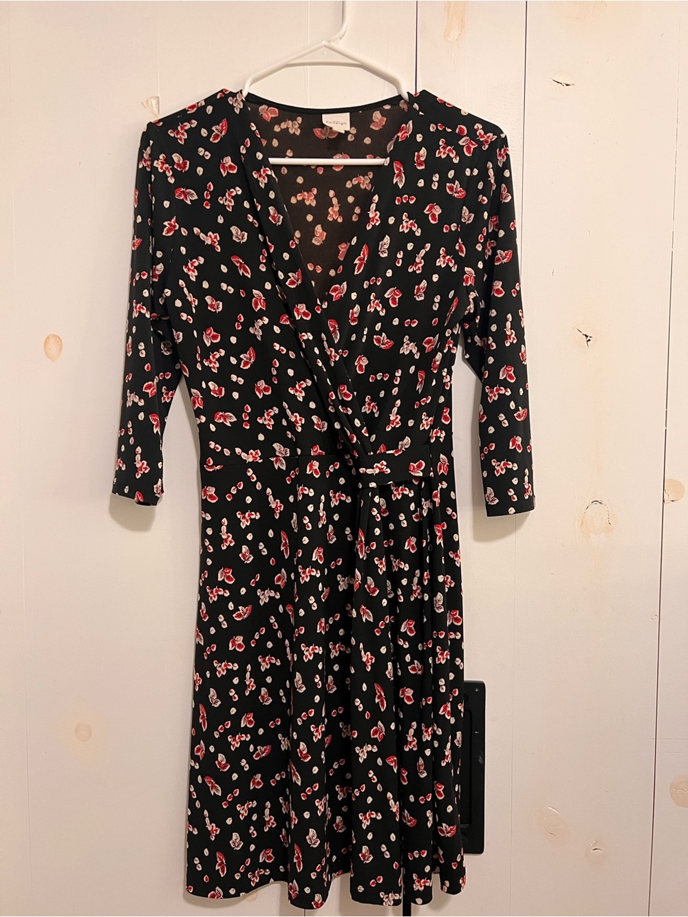 Kaileigh Black Wrap Dress with Red and Cream Floral Print